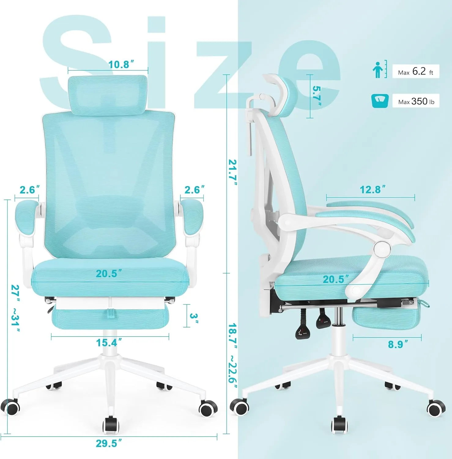 Misolant Ergonomic Office Chair with Footrest, Ergonomic Desk Chair with Adjustable 2D Lumbar Support, High Back Computer Chairs with Adjustable Headrest, Blue Comfortable Executive Office Chair