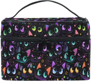 MNSRUU Makeup Bags, Dark Cat Star Makeup Organizer Bags Toiletry Bag Box Travel Cosmetic Bag Make Up Train Case for Women Teen Girl Ladies