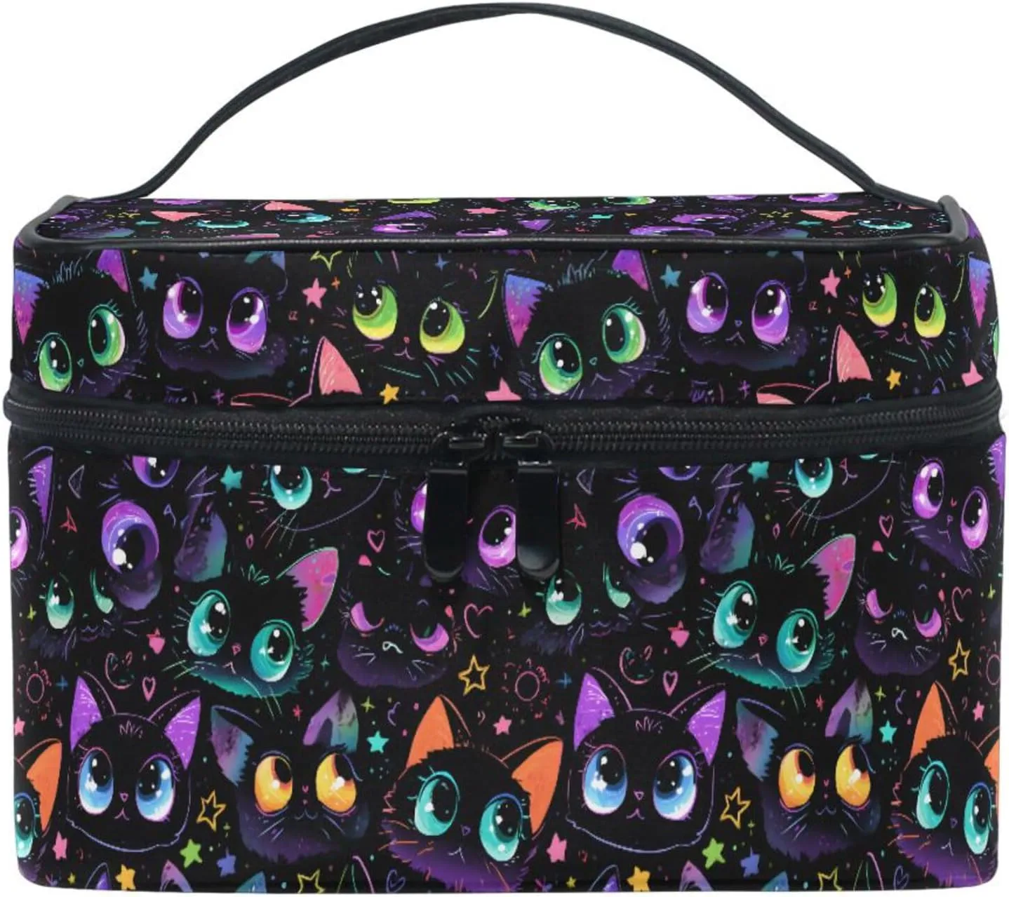 MNSRUU Makeup Bags, Dark Cat Star Makeup Organizer Bags Toiletry Bag Box Travel Cosmetic Bag Make Up Train Case for Women Teen Girl Ladies