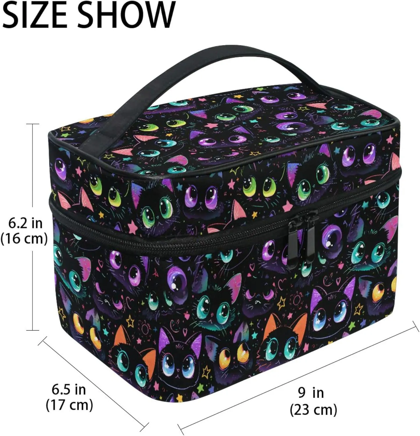 MNSRUU Makeup Bags, Dark Cat Star Makeup Organizer Bags Toiletry Bag Box Travel Cosmetic Bag Make Up Train Case for Women Teen Girl Ladies