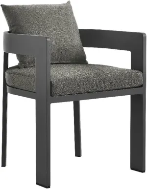 Modway Tahoe Outdoor Patio Powder-Coated Aluminum Fabric Dining Chair in Gray Charcoal - Patio Metal Dining Chair with Cushions - Accent Armchair - Dining Chair with Armrests - Modern Outdoor Seating