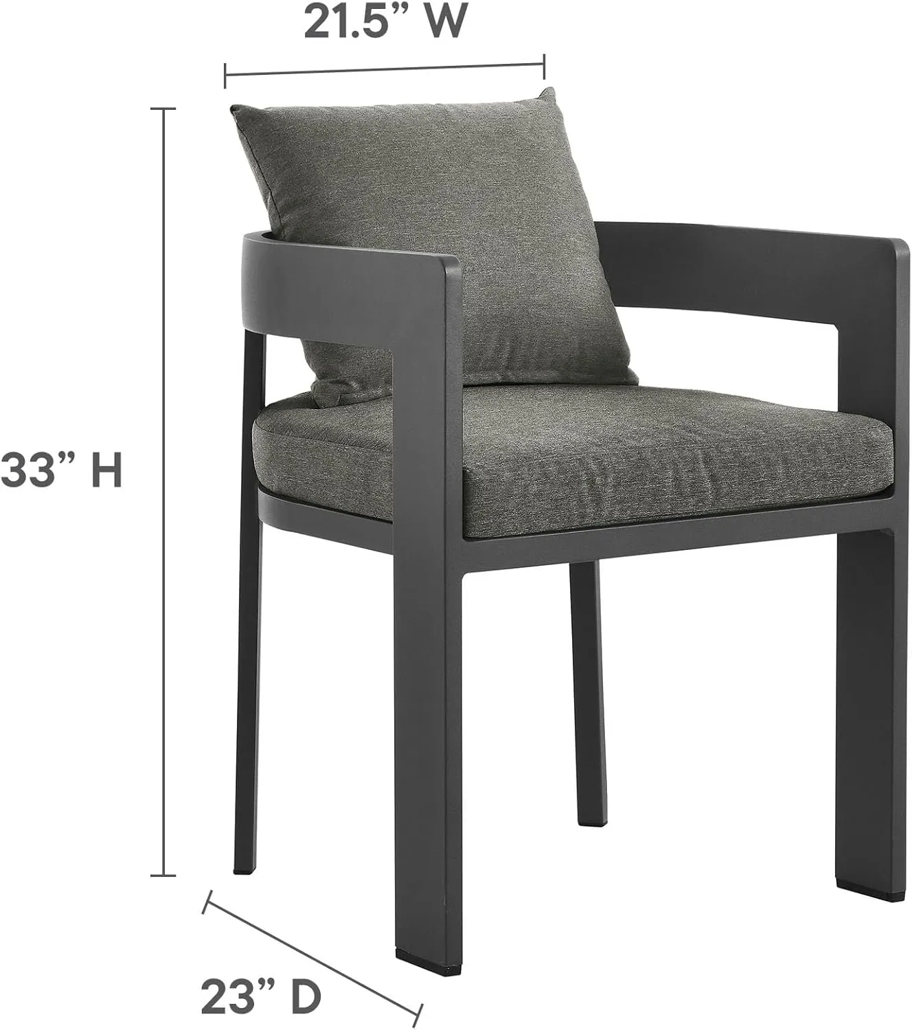 Modway Tahoe Outdoor Patio Powder-Coated Aluminum Fabric Dining Chair in Gray Charcoal - Patio Metal Dining Chair with Cushions - Accent Armchair - Dining Chair with Armrests - Modern Outdoor Seating