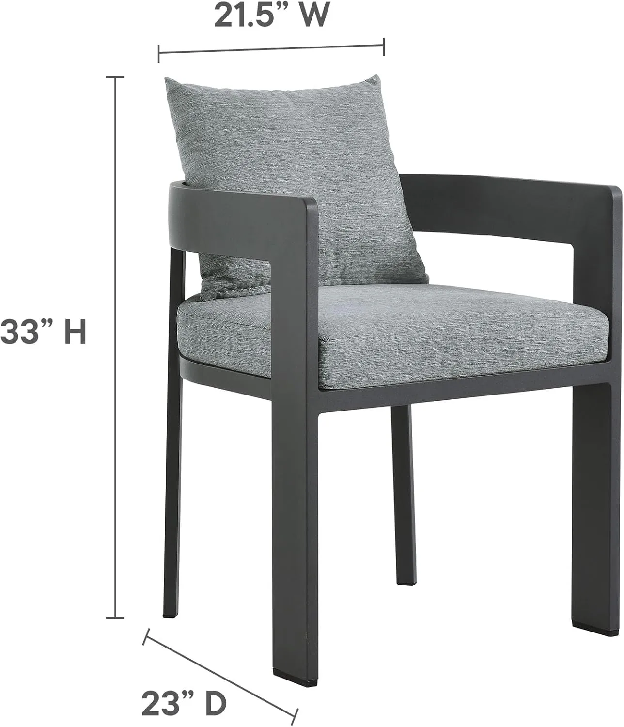 Modway Tahoe Outdoor Patio Powder-Coated Aluminum Fabric Dining Chair in Gray Gray - Patio Metal Dining Chair with Cushions - Accent Armchair - Dining Chair with Armrests - Modern Outdoor Seating