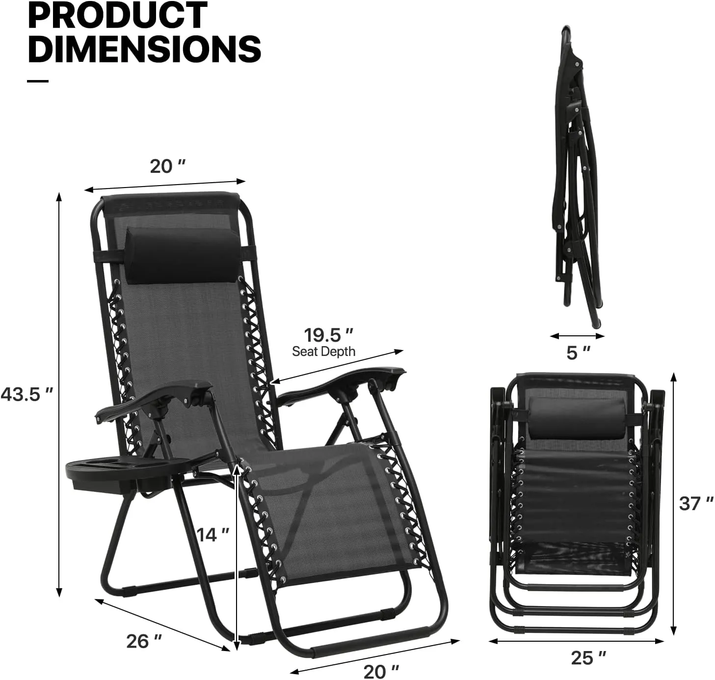 MoNiBloom Zero Gravity Chairs Set of 2 Outdoor Folding Patio Lounge Chairs for Outside Reclining Lawn Chairs Recliner Beach Chairs for Adults, Black