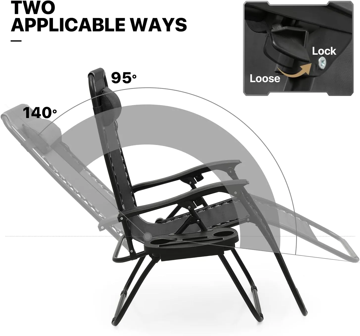 MoNiBloom Zero Gravity Chairs Set of 2 Outdoor Folding Patio Lounge Chairs for Outside Reclining Lawn Chairs Recliner Beach Chairs for Adults, Black