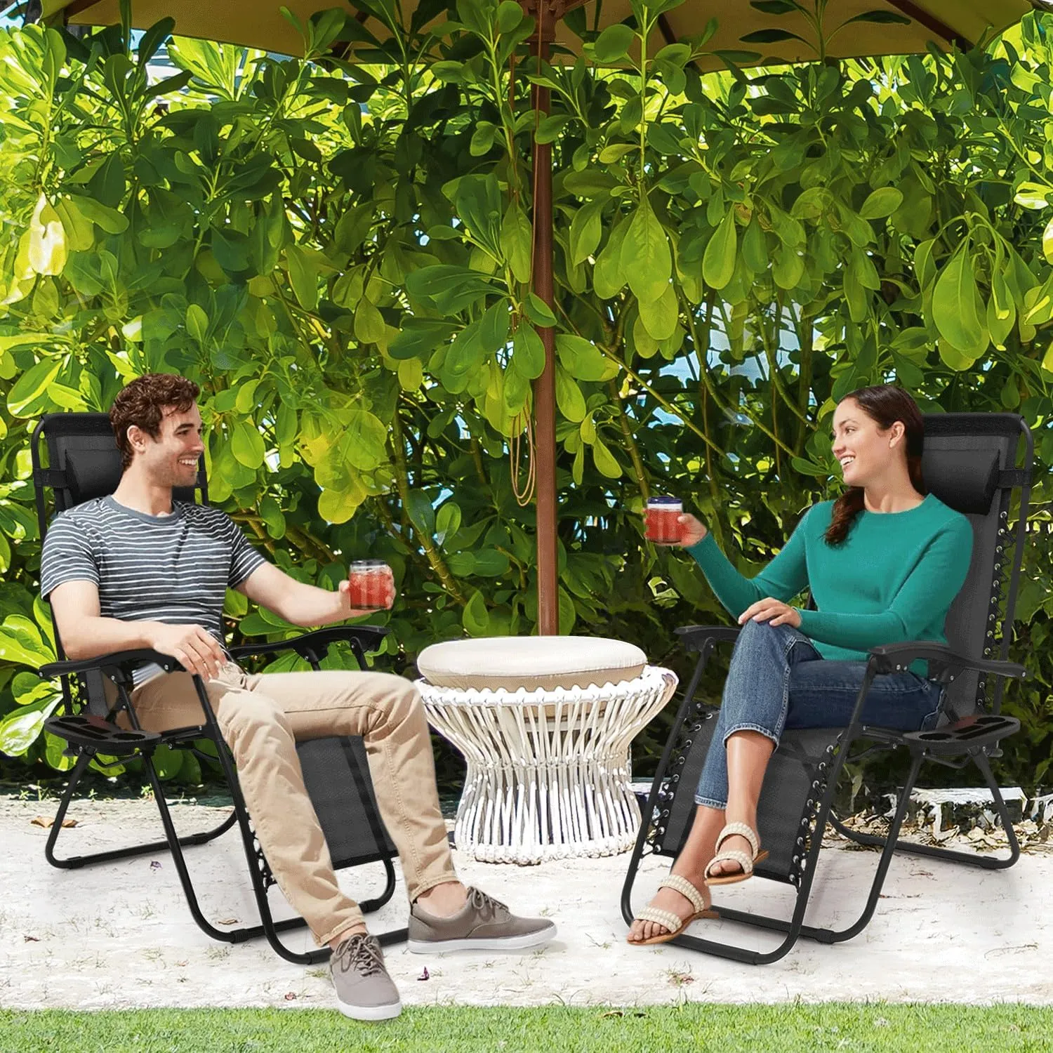 MoNiBloom Zero Gravity Chairs Set of 2 Outdoor Folding Patio Lounge Chairs for Outside Reclining Lawn Chairs Recliner Beach Chairs for Adults, Black