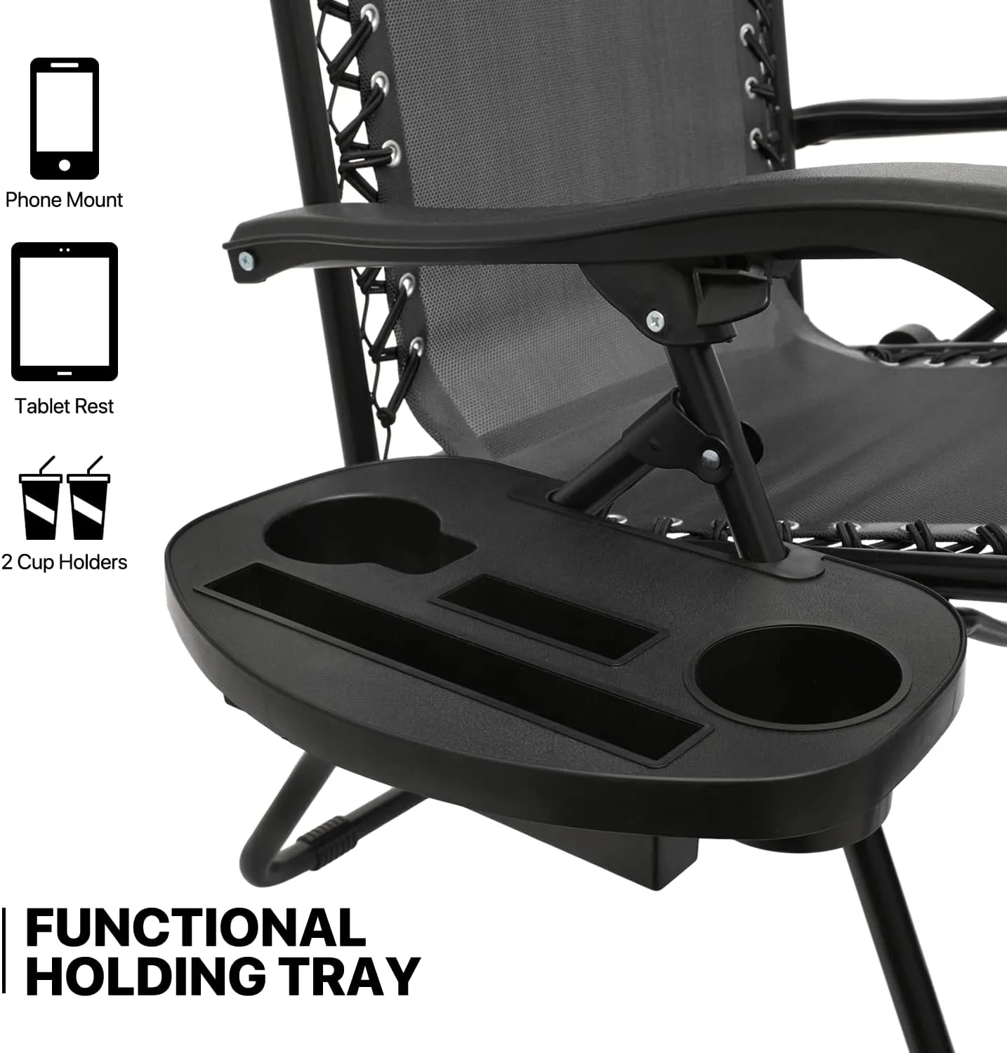 MoNiBloom Zero Gravity Chairs Set of 2 Outdoor Folding Patio Lounge Chairs for Outside Reclining Lawn Chairs Recliner Beach Chairs for Adults, Black