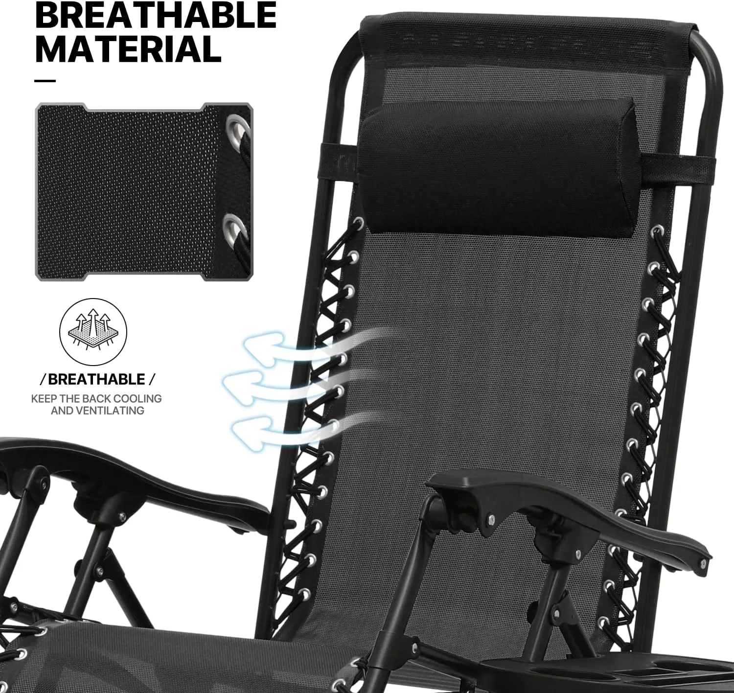 MoNiBloom Zero Gravity Chairs Set of 2 Outdoor Folding Patio Lounge Chairs for Outside Reclining Lawn Chairs Recliner Beach Chairs for Adults, Black