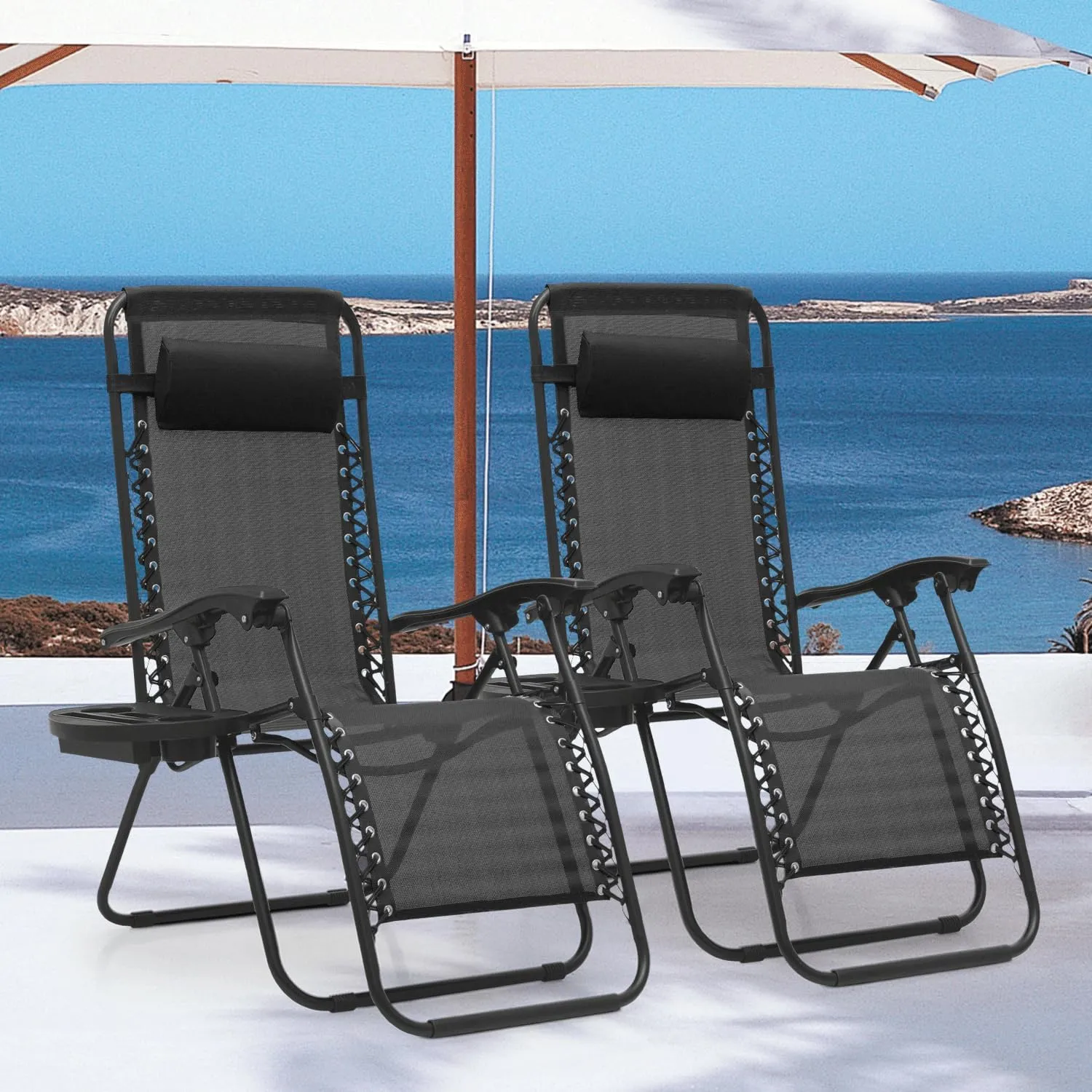 MoNiBloom Zero Gravity Chairs Set of 2 Outdoor Folding Patio Lounge Chairs for Outside Reclining Lawn Chairs Recliner Beach Chairs for Adults, Black