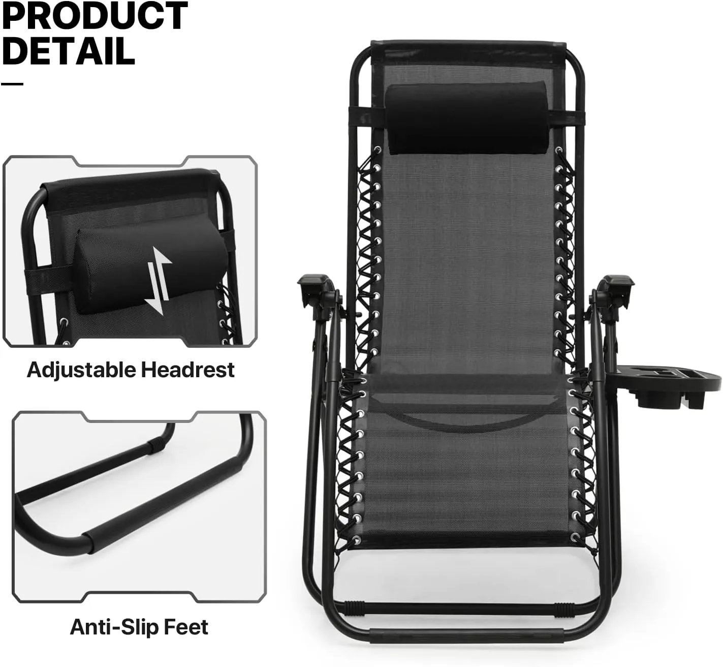 MoNiBloom Zero Gravity Chairs Set of 2 Outdoor Folding Patio Lounge Chairs for Outside Reclining Lawn Chairs Recliner Beach Chairs for Adults, Black
