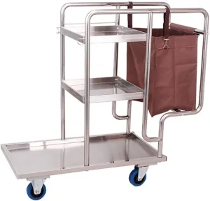 Movable Trolleys, Household Serving Cart Commercial Stainless Steel Trolley with Movable Bag, Hotel Cleaning Cart with Silent Wheels, Support 50Kg/B/102 * 45 * 97Cm