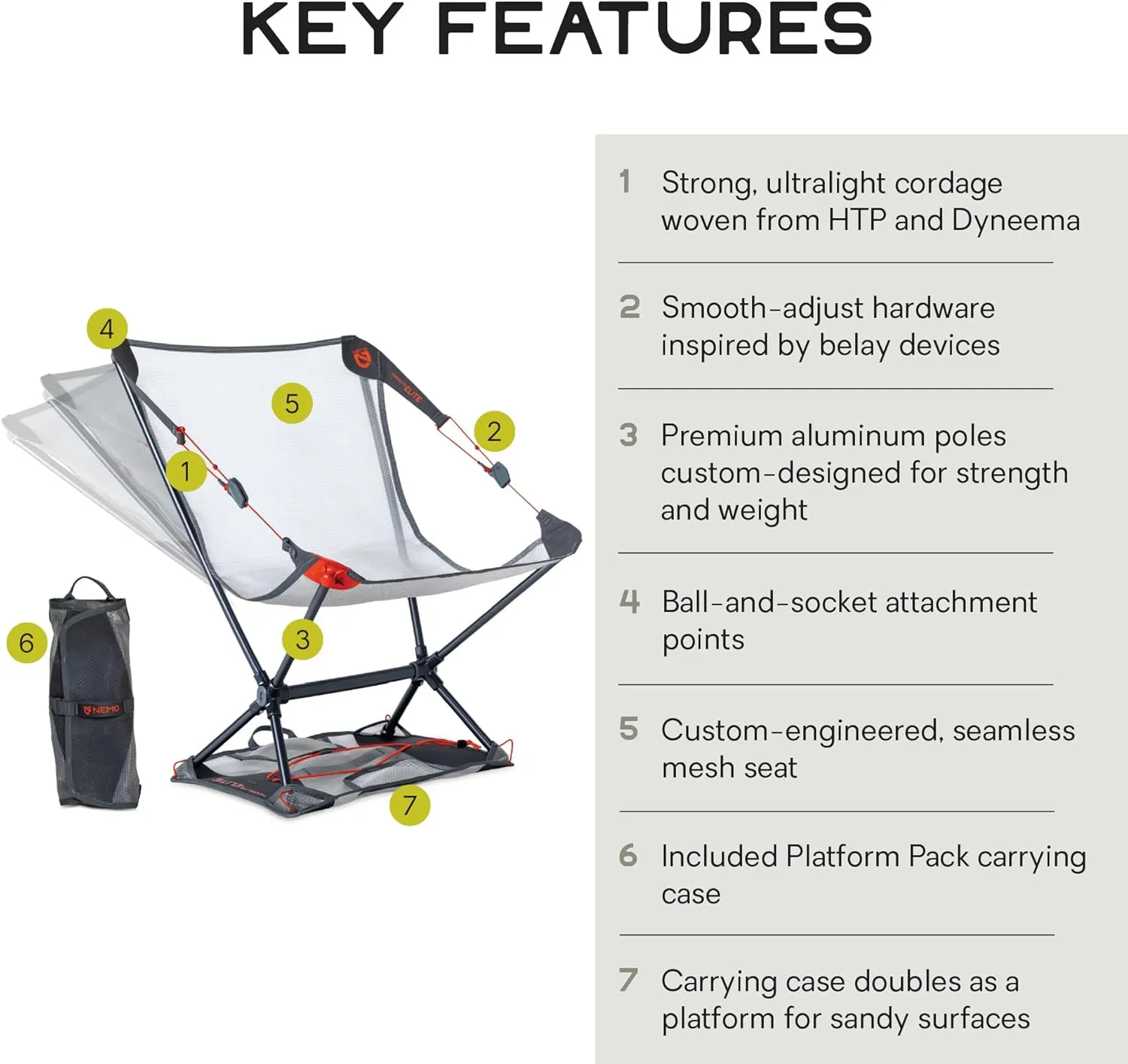 NEMO Equipment Moonlite Elite Reclining Backpacking Chair - One Size - Goodnight Gray