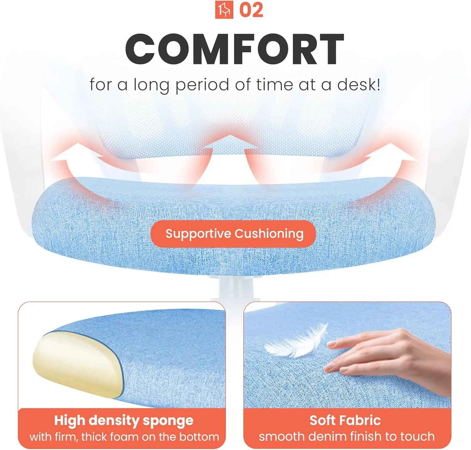 NEO CHAIR Office Desk Computer Chair Ergonomic Mesh Gaming Mid Back Seat with Comfy Lumbar Support Adjustable Height Swivel for Home Task (Sky Blue)