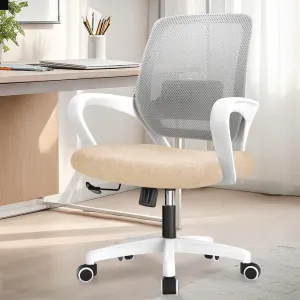 NEO CHAIR Office Desk Ergonomic Mesh Computer Chair with Lumbar Support Adjustable Height Swivel Rolling Wheels Comfy Mid Back Task Chair for Home Bedroom Vanity Study (Beige)