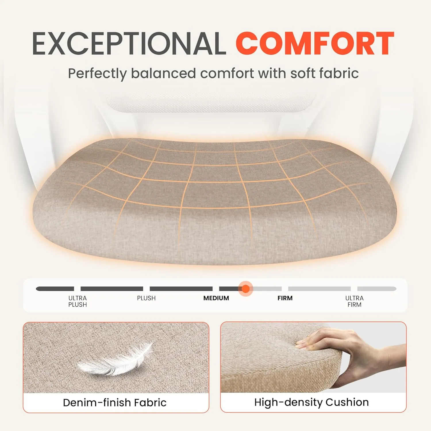 NEO CHAIR Office Desk Ergonomic Mesh Computer Chair with Lumbar Support Adjustable Height Swivel Rolling Wheels Comfy Mid Back Task Chair for Home Bedroom Vanity Study (Beige)