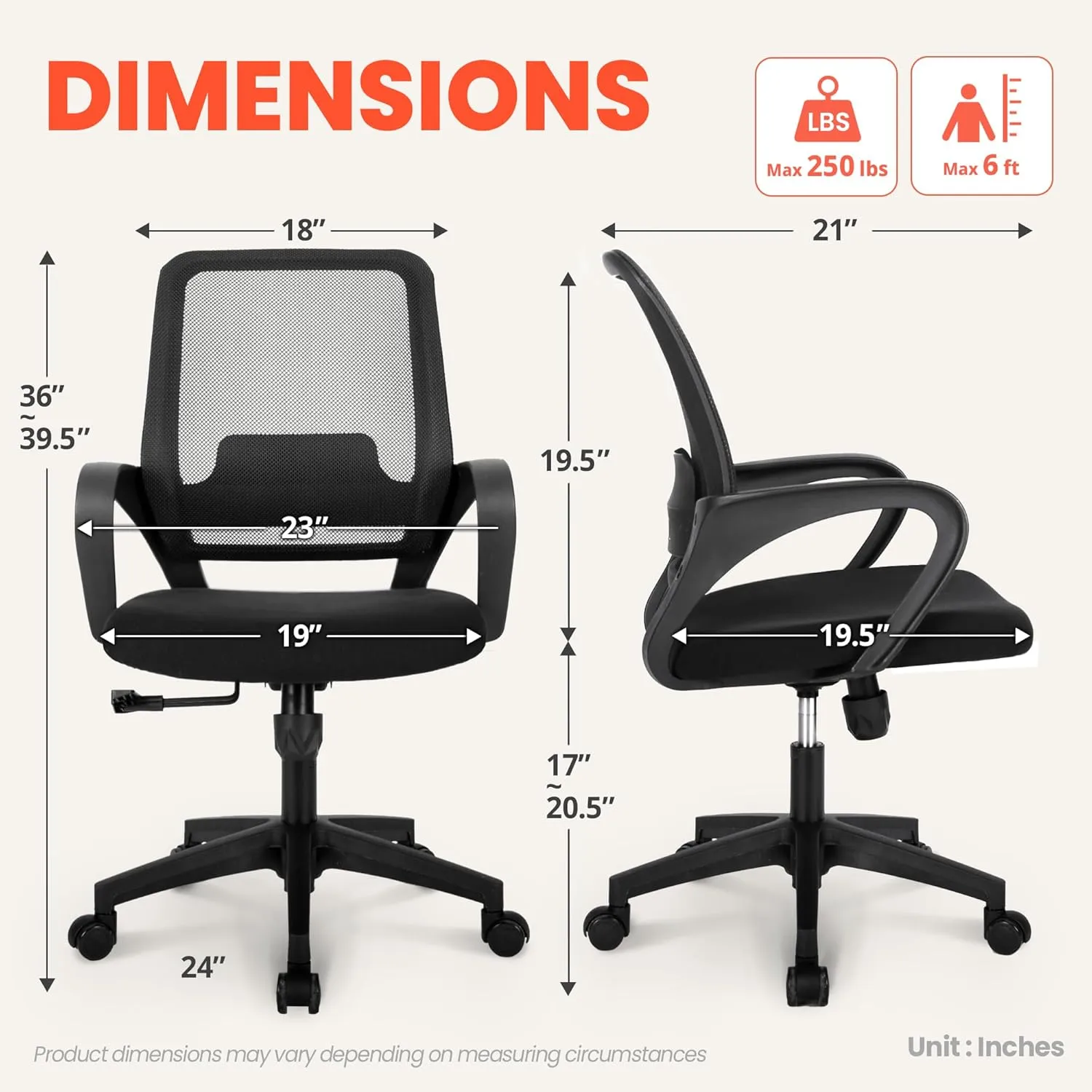 NEO CHAIR Office Desk Ergonomic Mesh Computer Chair with Lumbar Support Adjustable Height Swivel Rolling Wheels Comfy Mid Back Task Chair for Home Bedroom Vanity Study (Black)