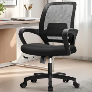 NEO CHAIR Office Desk Ergonomic Mesh Computer Chair with Lumbar Support Adjustable Height Swivel Rolling Wheels Comfy Mid Back Task Chair for Home Bedroom Vanity Study (Black)