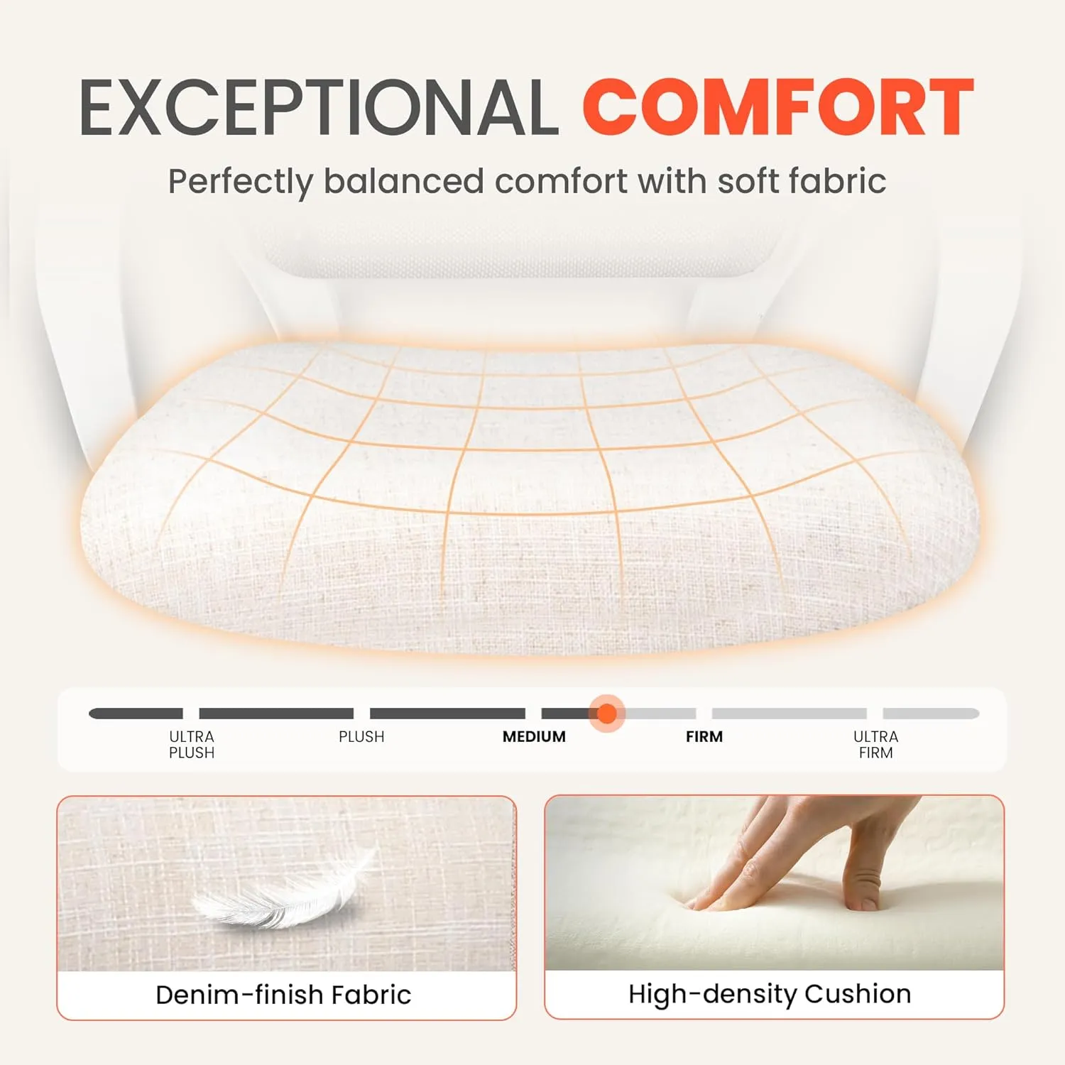 NEO CHAIR Office Desk Ergonomic Mesh Computer Chair with Lumbar Support Adjustable Height Swivel Rolling Wheels Comfy Mid Back Task Chair for Home Bedroom Vanity Study (Ivory)