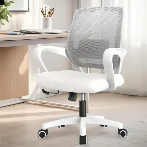 NEO CHAIR Office Desk Ergonomic Mesh Computer Chair with Lumbar Support Adjustable Height Swivel Rolling Wheels Comfy Mid Back Task Chair for Home Bedroom Vanity Study (Ivory)