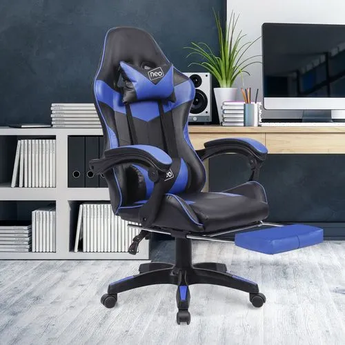 Neo Reclining Gaming Office Chair – Green, PU Leather with Footrest, Lumbar & Headrest Support