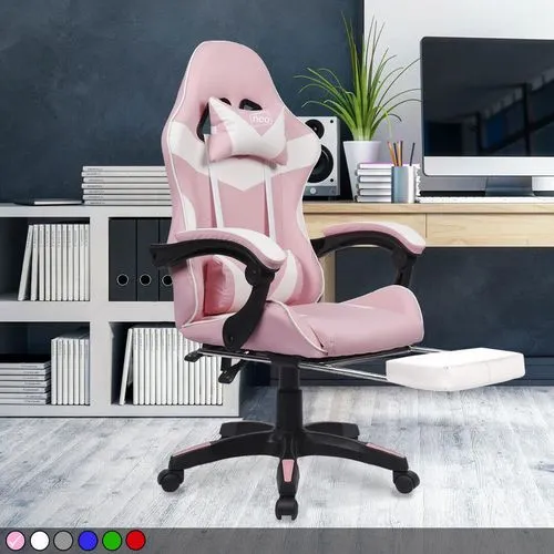 Neo Reclining Gaming Office Chair – Green, PU Leather with Footrest, Lumbar & Headrest Support