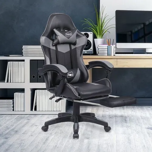 Neo Reclining Gaming Office Chair – Green, PU Leather with Footrest, Lumbar & Headrest Support