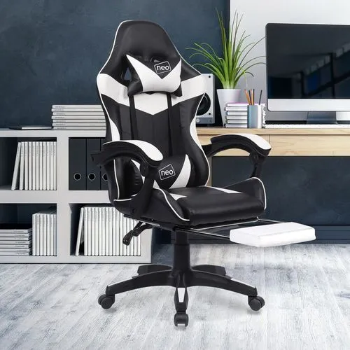 Neo Reclining Gaming Office Chair – Green, PU Leather with Footrest, Lumbar & Headrest Support