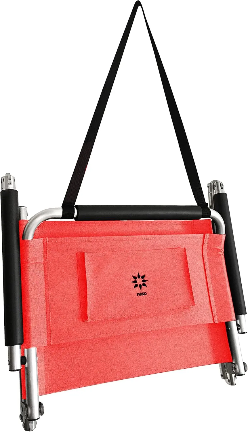 Neso Beach Chairs 2 Pack | Water Resistant with Shoulder Strap and Slip Pocket | Folds Thin (Coral, Regular)