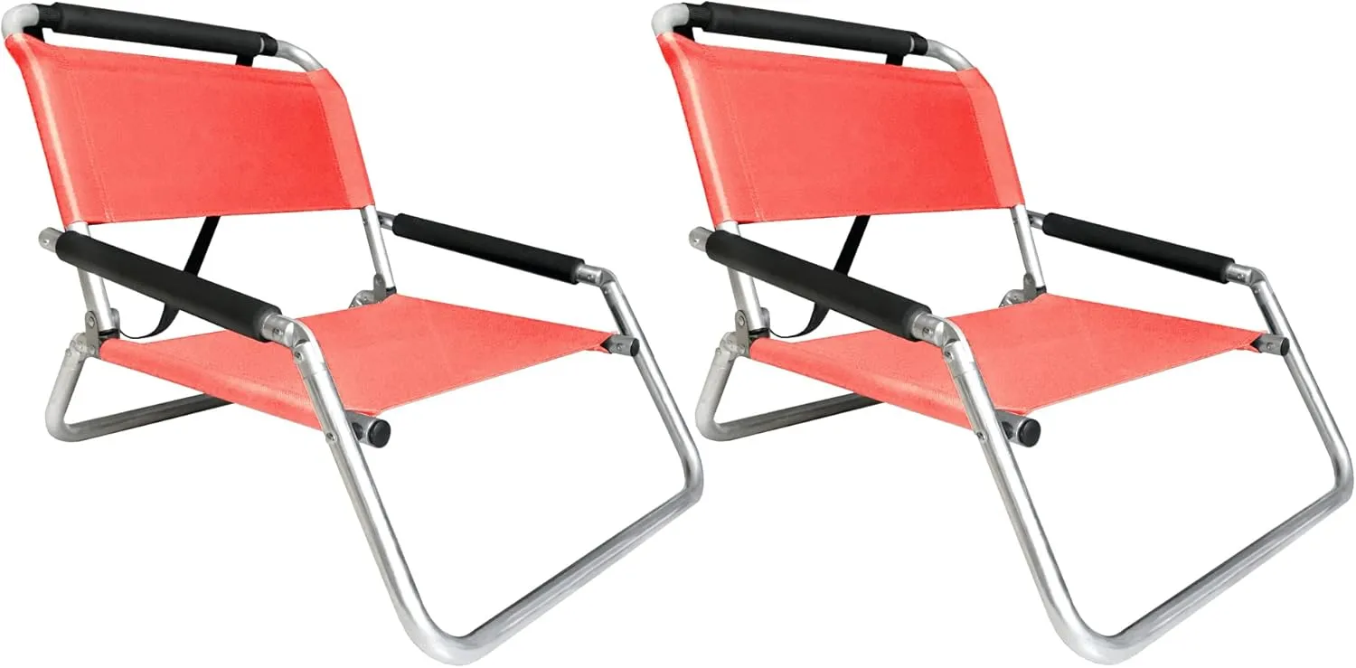 Neso Beach Chairs 2 Pack | Water Resistant with Shoulder Strap and Slip Pocket | Folds Thin (Coral, Regular)