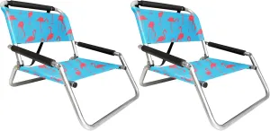 Neso Beach Chairs 2 Pack | Water Resistant with Shoulder Strap and Slip Pocket | Folds Thin (Flamingos, XL)