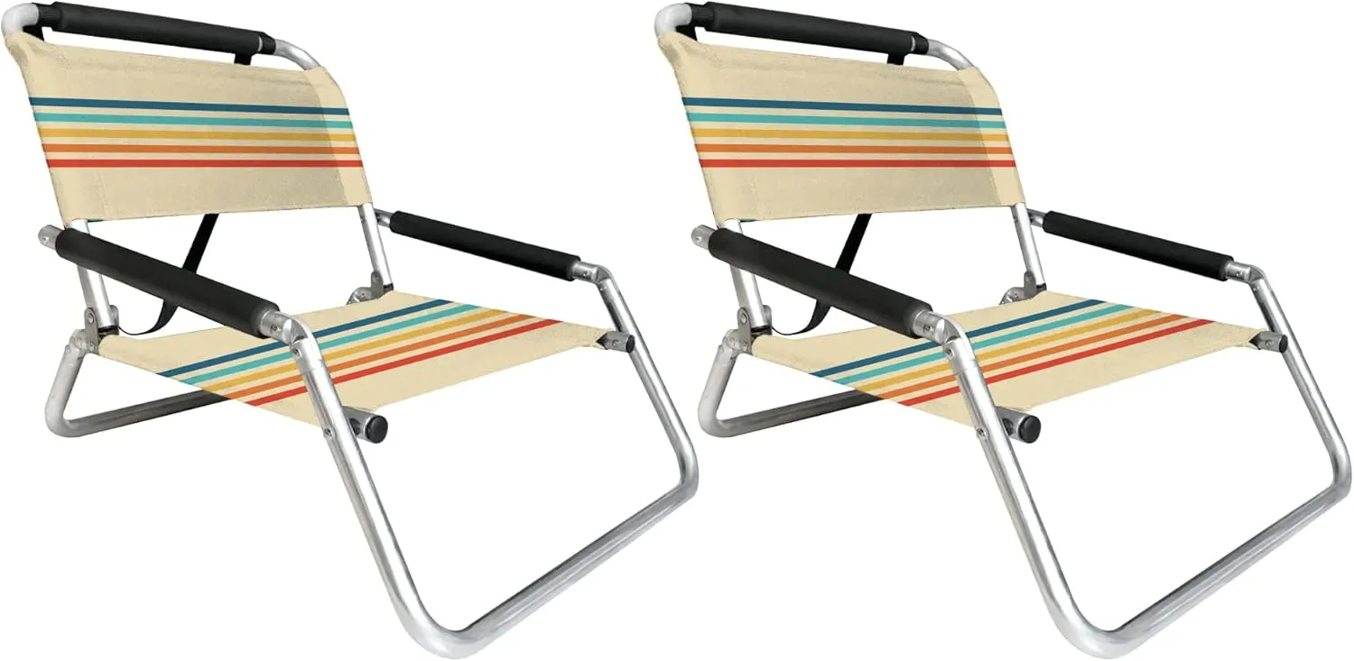 Neso Beach Chairs 2 Pack | Water Resistant with Shoulder Strap and Slip Pocket | Folds Thin (Rainbow, Regular)