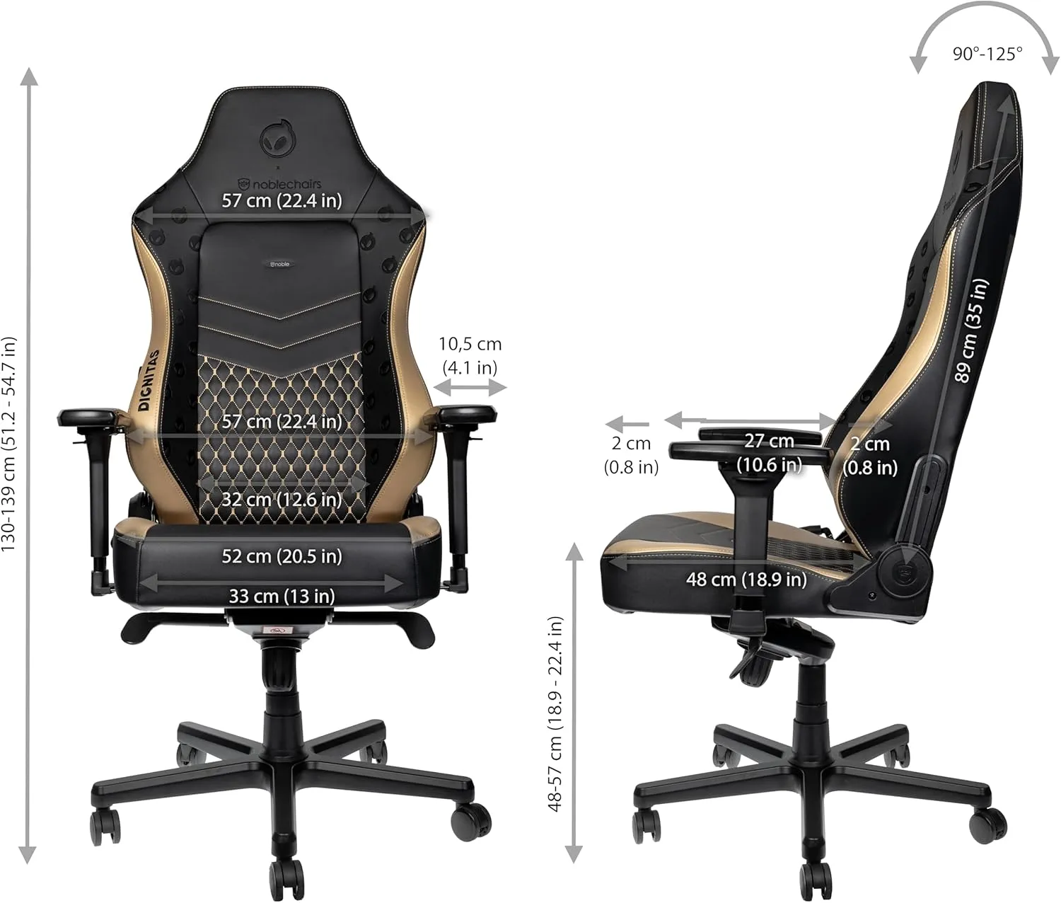 noblechairs Hero Dignitas Edition Gaming Chair - Ergonomic Design with 4D Armrests, Adjustable Lumbar Support, Magnetic Customization, Durable PU Leather, Black/Gold - Supports 150 kg / 330 lbs