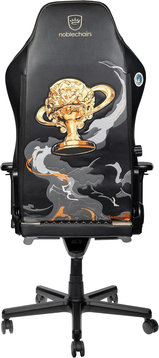 noblechairs Hero Dignitas Edition Gaming Chair - Ergonomic Design with 4D Armrests, Adjustable Lumbar Support, Magnetic Customization, Durable PU Leather, Black/Gold - Supports 150 kg / 330 lbs