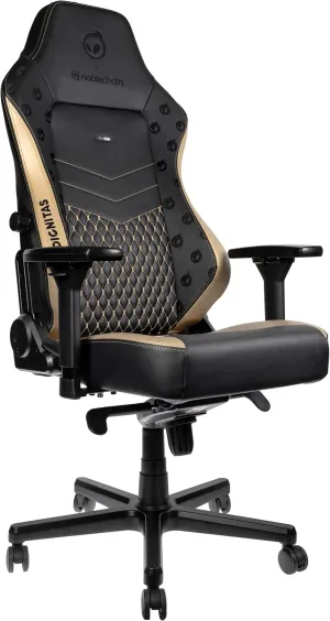 noblechairs Hero Dignitas Edition Gaming Chair - Ergonomic Design with 4D Armrests, Adjustable Lumbar Support, Magnetic Customization, Durable PU Leather, Black/Gold - Supports 150 kg / 330 lbs