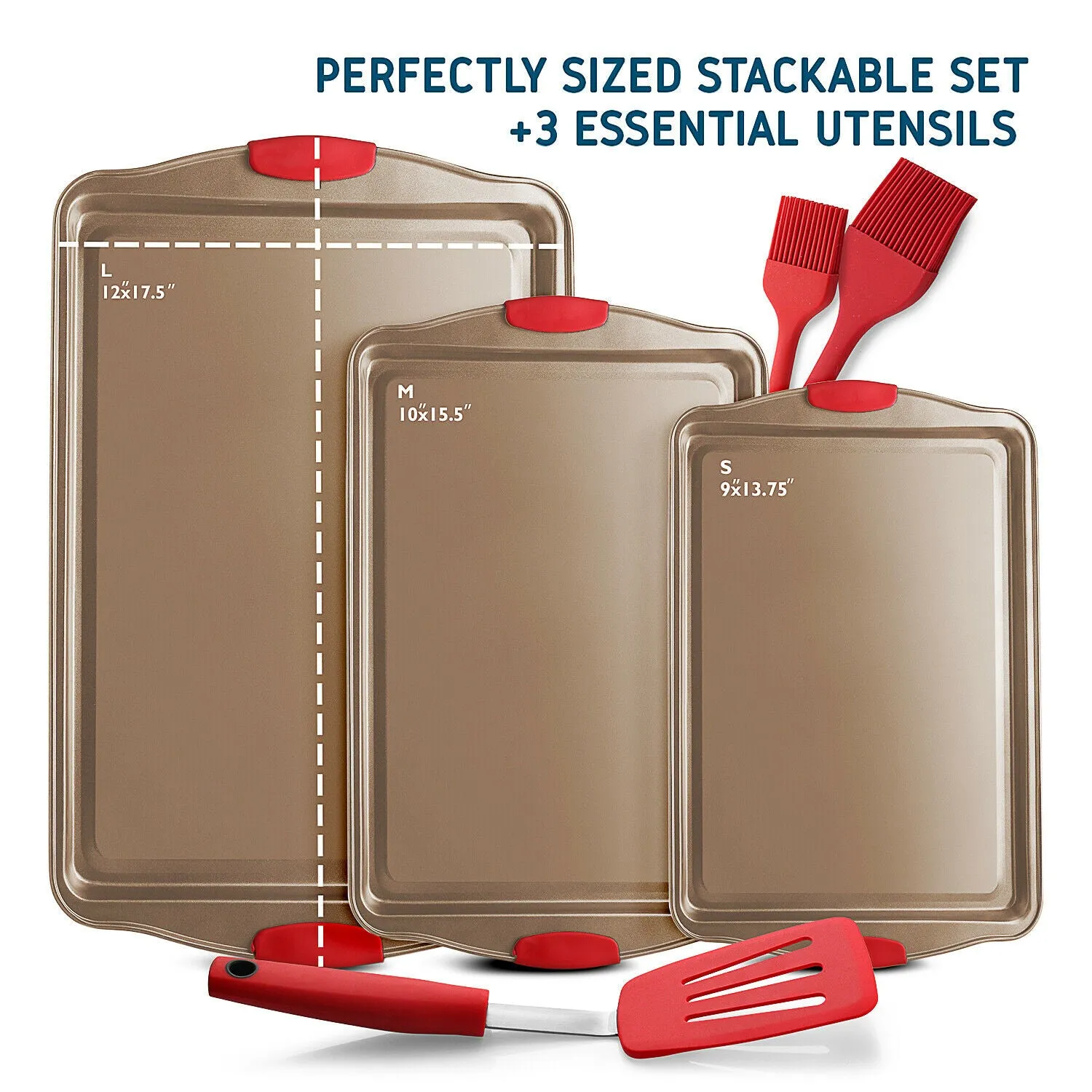 Non-Stick Baking Pan Cookie Sheet Set With Spatula & Brushes 6 Pieces