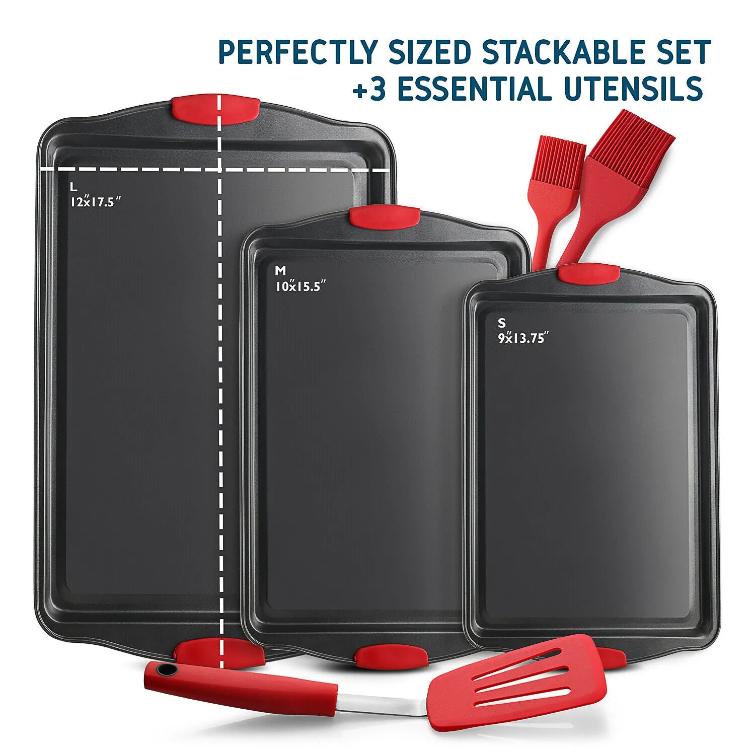 Non-Stick Baking Pan Cookie Sheet Set With Spatula & Brushes 6 Pieces