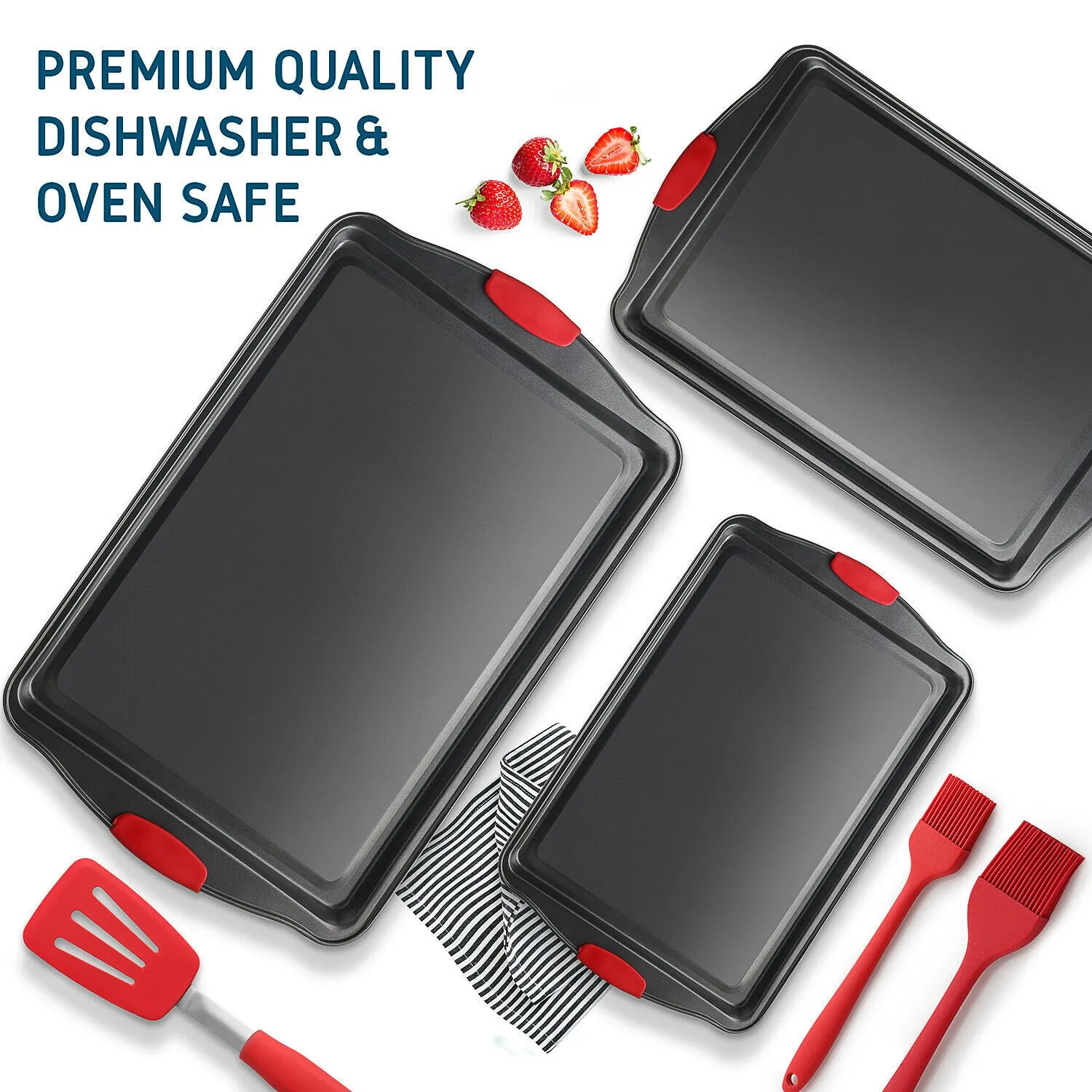 Non-Stick Baking Pan Cookie Sheet Set With Spatula & Brushes 6 Pieces