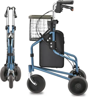 NOVA Traveler 3 Wheel Rollator Walker, All Terrain 8” Wheels, Includes Bag, Basket and Tray, Blue
