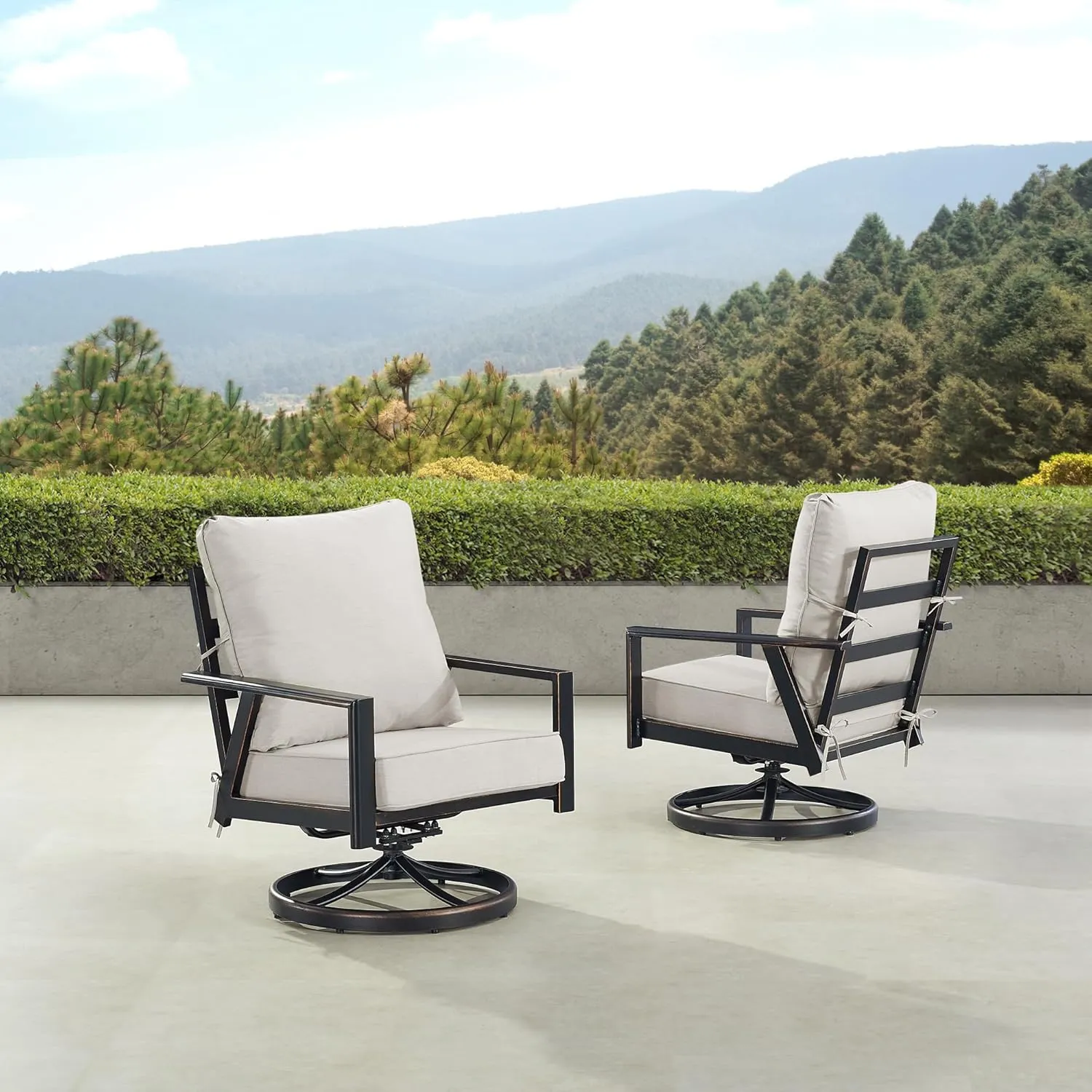 Oakland Living Pair of Black Aluminum Patio Deep Seating Swivel Rocker Club Chairs with Light Grey Cushions