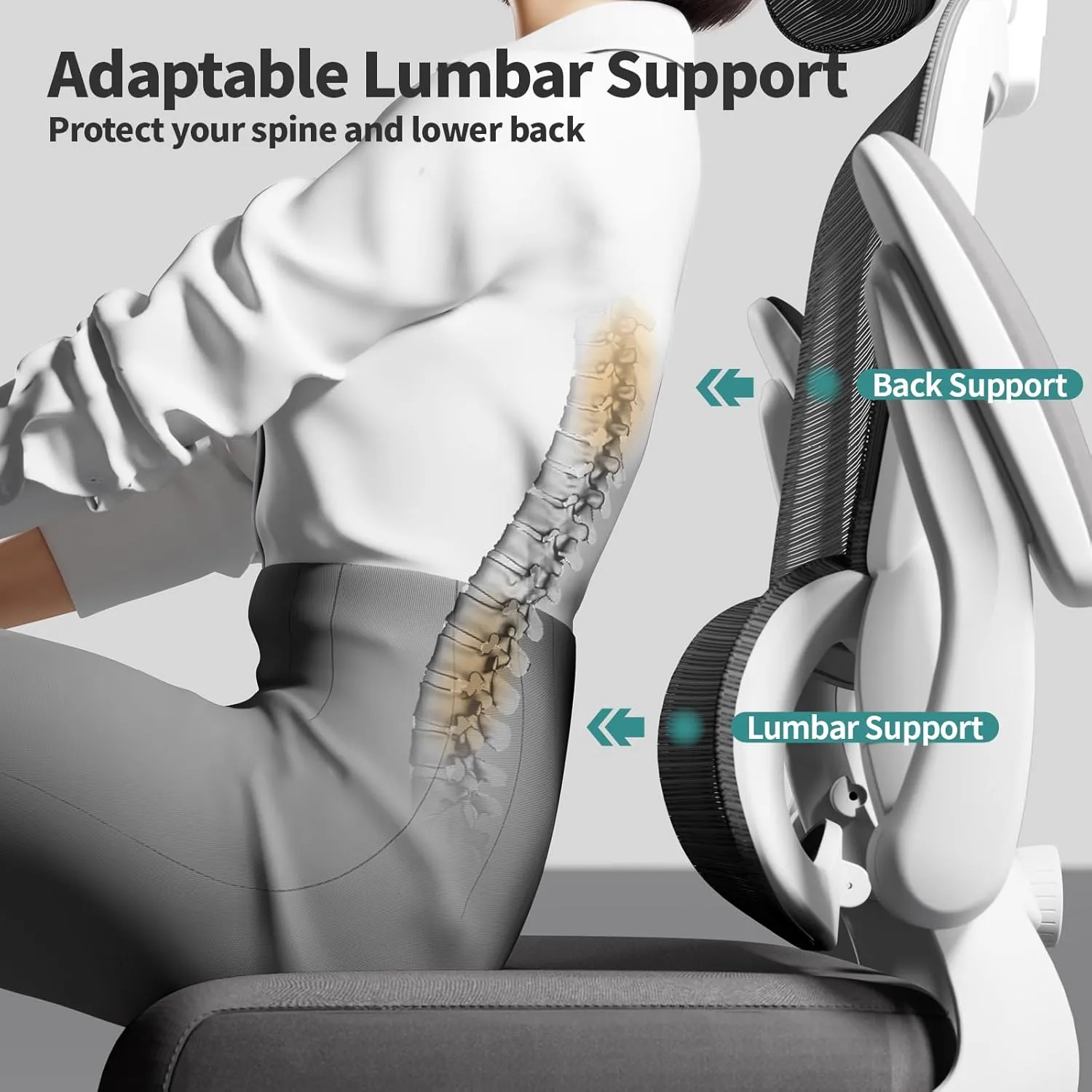 Office Chair Ergonomic Desk Chair, 330 LBS Home Mesh Office Desk Chairs with Wheels, Comfortable Gaming Chair, High Back Office Chair for Long Hours (White)
