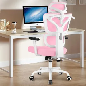 Office Chair Ergonomic Desk Chair, High Back Gaming Chair, Big and Tall Reclining Chair Comfy Home Office Desk Chair Lumbar Support Breathable Mesh Computer Chair Adjustable Armrests (Pink)