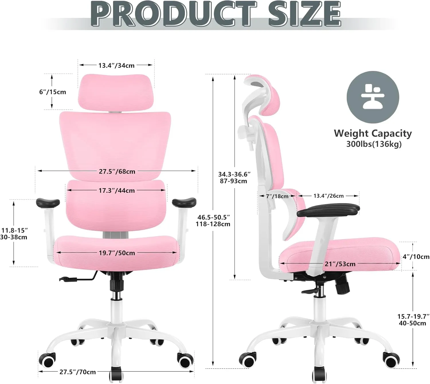 Office Chair Ergonomic Desk Chair, High Back Gaming Chair, Big and Tall Reclining Chair Comfy Home Office Desk Chair Lumbar Support Breathable Mesh Computer Chair Adjustable Armrests (Pink)