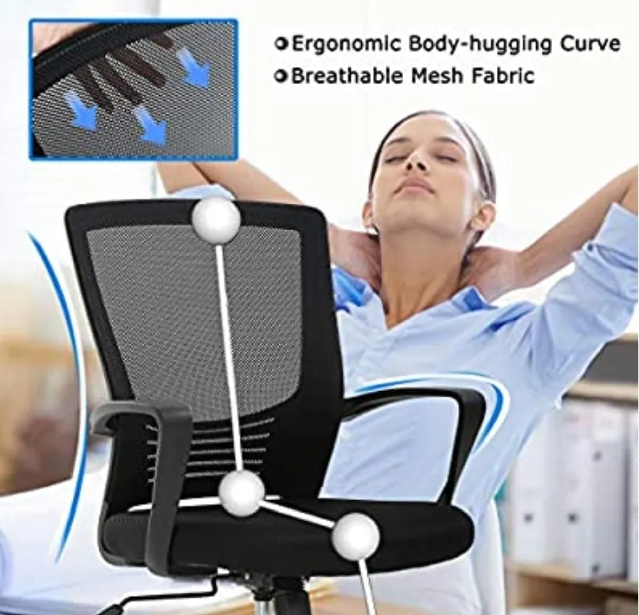 Office Chair Ergonomic Desk Chair Swivel Rolling Computer Chair Executive Lumbar Support Task Mesh Chair Metal Base for Home&Office, Black