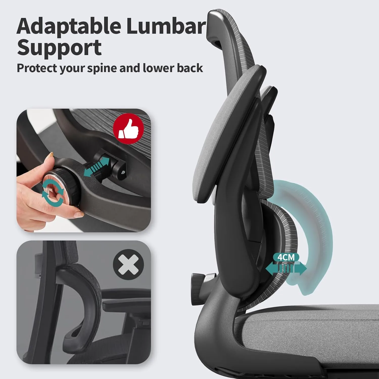 Office Chair - Ergonomic Desk Chair with Adjustable Lumbar Support, Mesh Computer Chair, Executive Chairs for Home Office Comfortable Lumbar Support (Dark Gray)