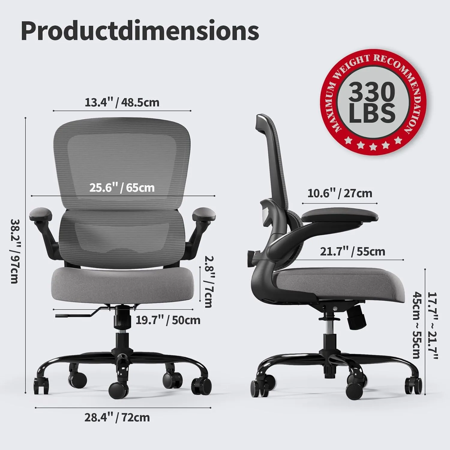 Office Chair - Ergonomic Desk Chair with Adjustable Lumbar Support, Mesh Computer Chair, Executive Chairs for Home Office Comfortable Lumbar Support (Dark Gray)