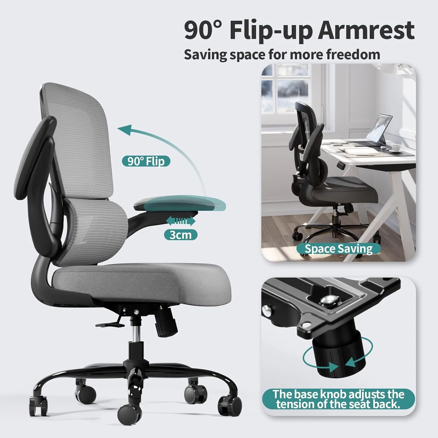 Office Chair - Ergonomic Desk Chair with Adjustable Lumbar Support, Mesh Computer Chair, Executive Chairs for Home Office Comfortable Lumbar Support (Dark Gray)