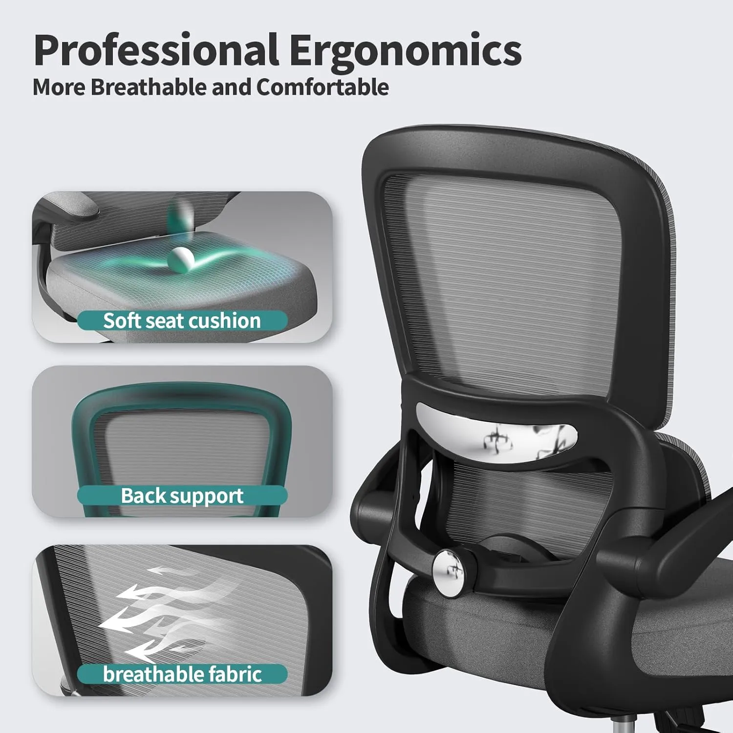 Office Chair - Ergonomic Desk Chair with Adjustable Lumbar Support, Mesh Computer Chair, Executive Chairs for Home Office Comfortable Lumbar Support (Dark Gray)
