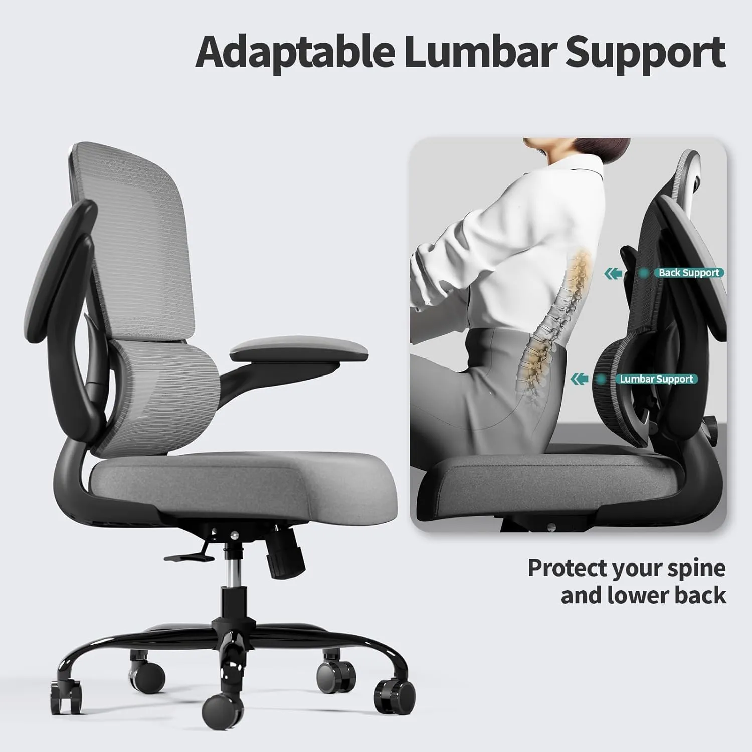 Office Chair - Ergonomic Desk Chair with Adjustable Lumbar Support, Mesh Computer Chair, Executive Chairs for Home Office Comfortable Lumbar Support (Dark Gray)