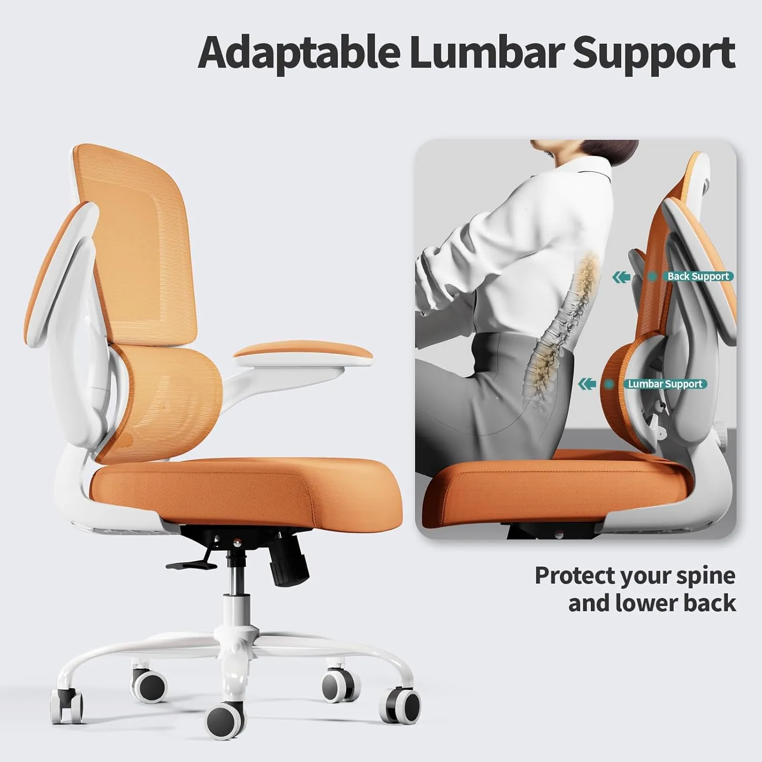 Office Chair - Ergonomic Desk Chair with Adjustable Lumbar Support, Mesh Computer Chair, Executive Chairs for Home Office Comfortable Lumbar Support (Orange)
