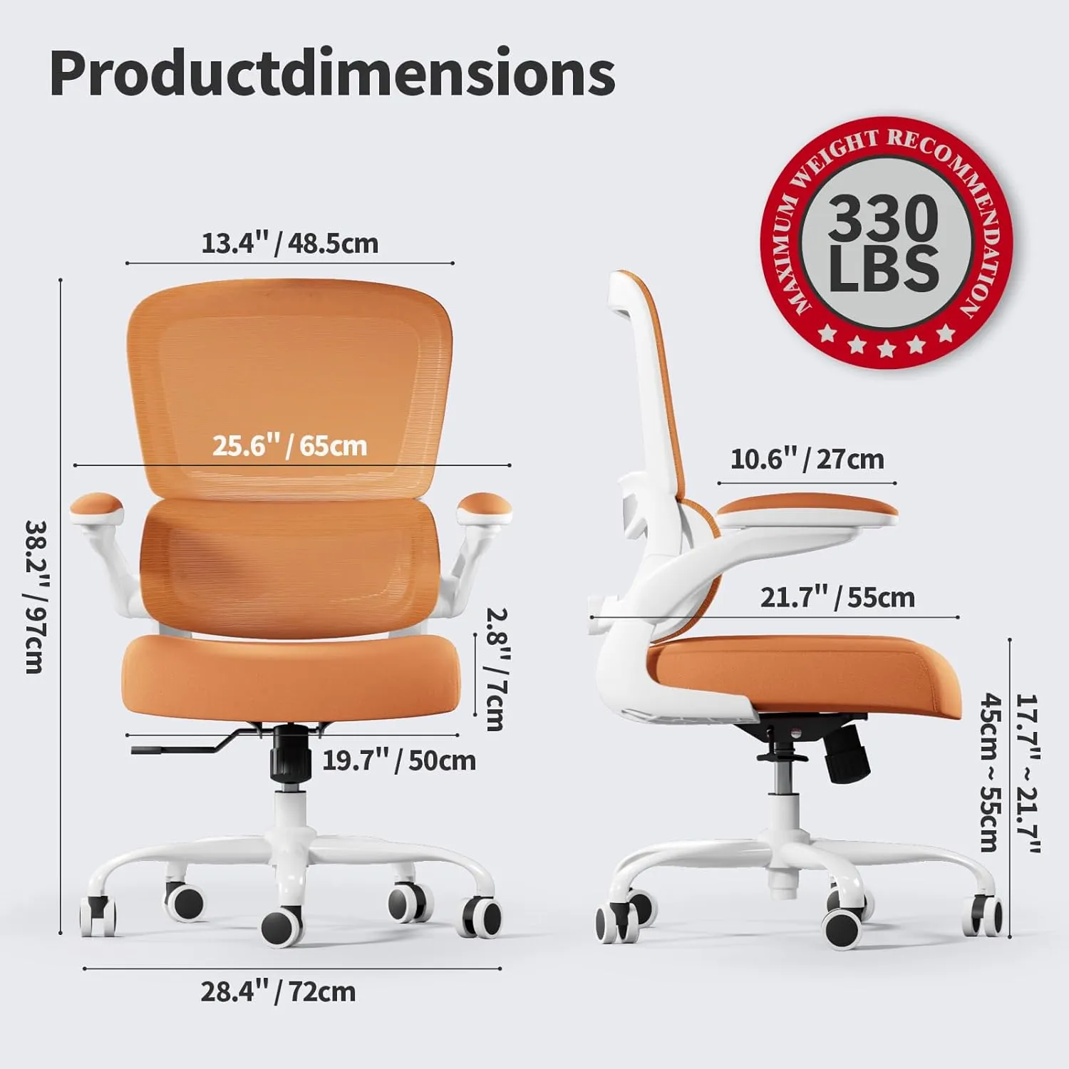 Office Chair - Ergonomic Desk Chair with Adjustable Lumbar Support, Mesh Computer Chair, Executive Chairs for Home Office Comfortable Lumbar Support (Orange)